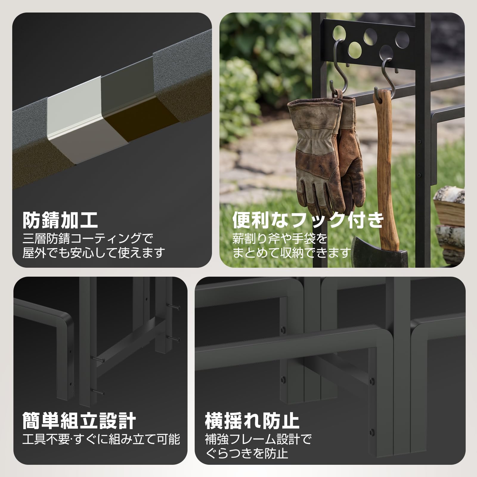 Amazon.co.jp: SUNPIE 薪ラック 2段式 大容量 薪ストッカー 薪棚 頑丈